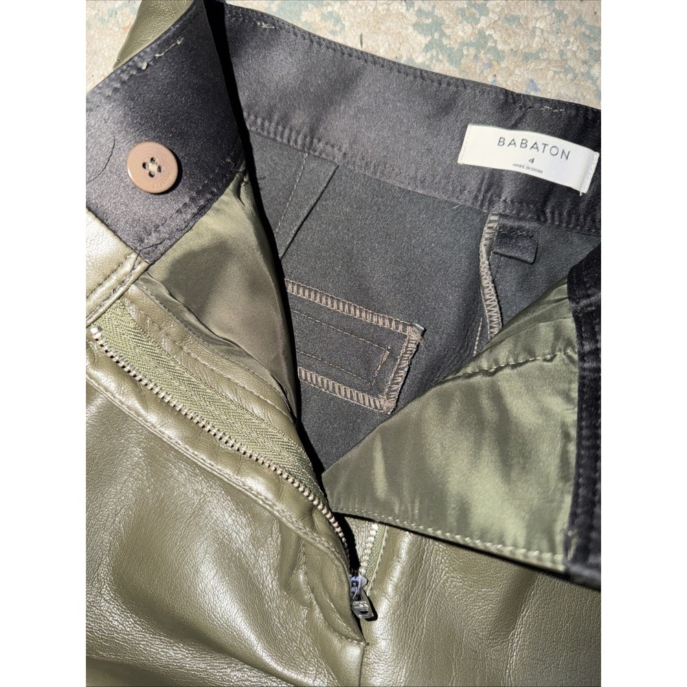 Aritzia Babaton Green Vegan Leather Command Cropped Pant Straight Pants Size 4 - Picture 5 of 7